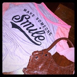 American Eagle Pinkpeachy/Gray 3/4 slv basebal tee